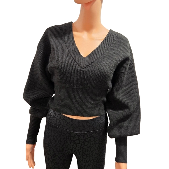 Express Black V-Neck Sweater with Ribbed Cuffs - Picture 2 of 10